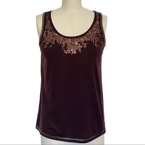 Simply Vera Vera Wang Brown Copper Sequin Tank Top SZ Petite S